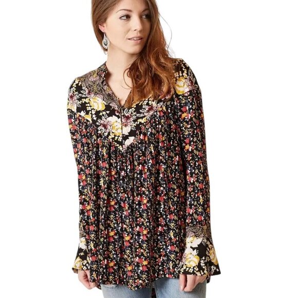 Free People Wildflower Fields Henley Long Sleeve Tunic Top, High Low, Floral, L - Picture 5 of 10